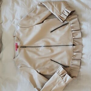 Catherine MaLandrino Cream Faux Leather Ruffle Detail Jacket. Sz Small